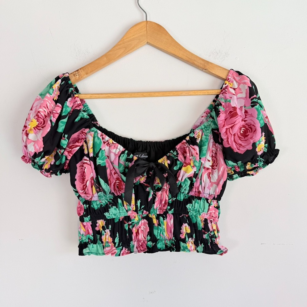 For Love & Lemons Milkmaid Floral Crop Top Size XS Coquette Peasant